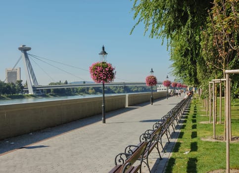 Park by River Danube in Bratislava, Slovakia