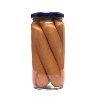 Sausages in glass with lid for screwing white exposed