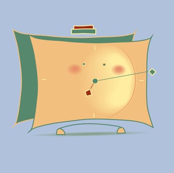 Yellow cartoon alarm clock with eyes. illustration