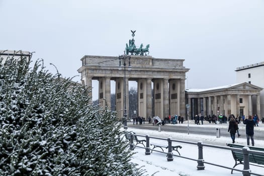 The onset of winter in Berlin at the Brandenburg Gate