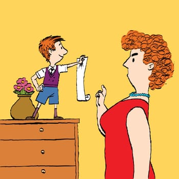 Capricious little child, the list of requirements. cartoon style vector illustration. childhood and motherhood