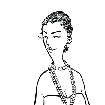 Young woman with beads, cartoon style vector illustration