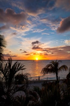 The sun setting on the beautiful island of Bonaire in the Caribbean