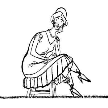 Retro lady sitting, cartoon style vector illustration