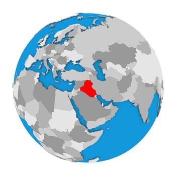 Map of Iraq highlighted in red on globe. 3D illustration isolated on white background.
