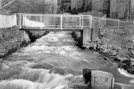 rushing water rushing down from a factory