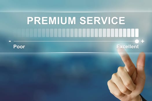 business hand pushing excellent premium service on virtual screen interface