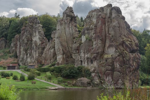 The Externsteine,striking sandstone rock formationim in the Teutoburg Forest,Germany,North Rhine Westphalia.