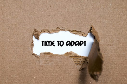 The word time to adapt appearing behind torn paper