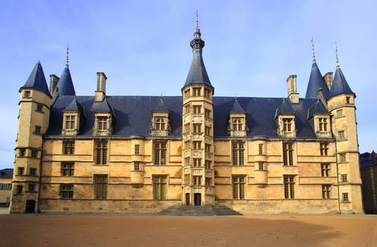 The Ducal palace in Nevers, Nievre, France. Built in the 15th and 16th centuries, feudal edifice in central France.