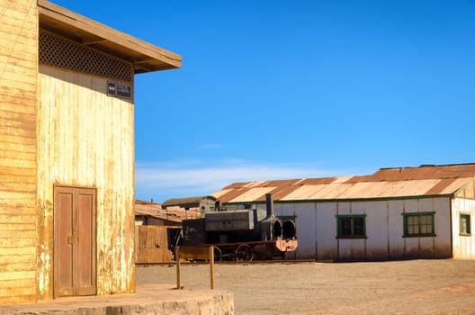Old abandoned train in the ghost town of Humberstone near Iquique, Chile