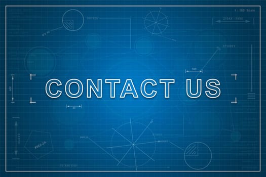 contact us on paper blueprint background, business concept