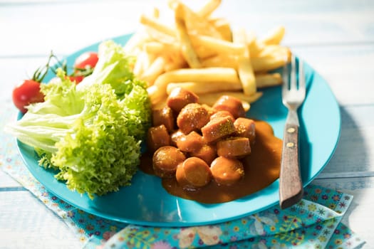 Currywurst with fries,fast food