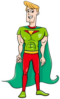 Cartoon Illustration of Superhero Character or Man in Hero Costume