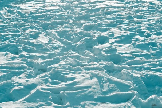 Trampled snow in a winter scene