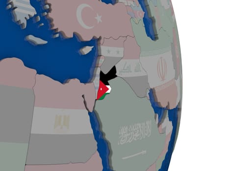 Map of Jordan with its flag on globe. 3D illustration