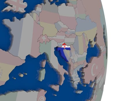 Map of Croatia with its flag on globe. 3D illustration