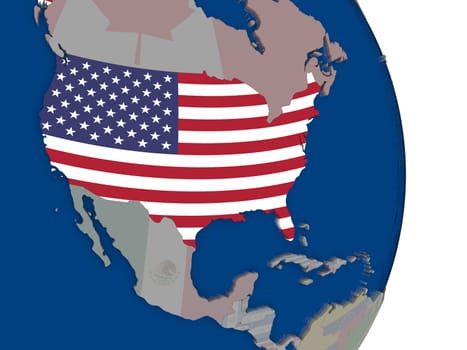 Map of USA with its flag on globe. 3D illustration