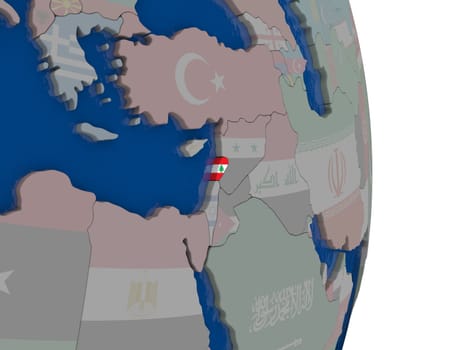 Map of Lebanon with its flag on globe. 3D illustration