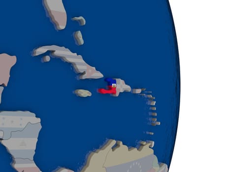 Map of Haiti with its flag on globe. 3D illustration