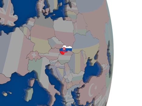Map of Slovakia with its flag on globe. 3D illustration