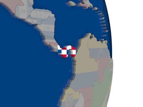 Map of Panama with its flag on globe. 3D illustration