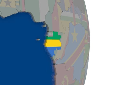 Map of Gabon with its flag on globe. 3D illustration