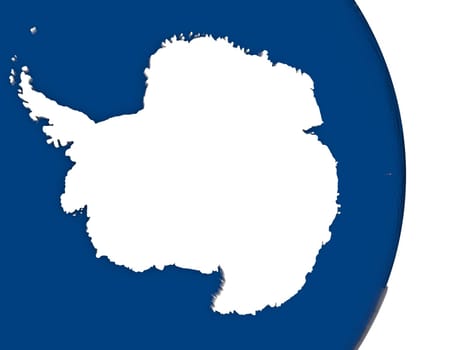 Map of Antarctica with its flag on globe. 3D illustration