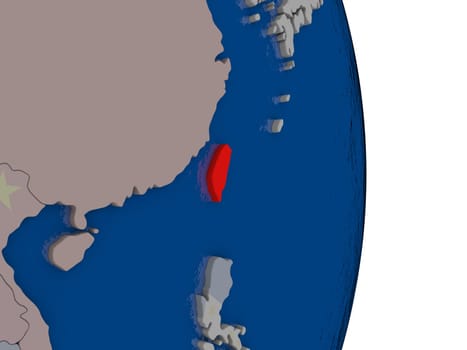 Map of Taiwan with its flag on globe. 3D illustration