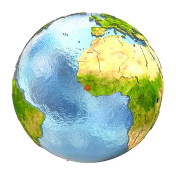 Sierra Leone highlighted in red on Earth. 3D illustration with highly detailed realistic planet surface isolated on white background. Elements of this image furnished by NASA.