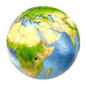Eritrea highlighted in red on Earth. 3D illustration with highly detailed realistic planet surface isolated on white background. Elements of this image furnished by NASA.