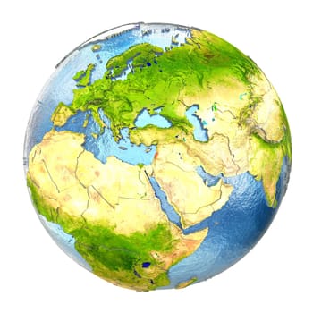 Lebanon highlighted in red on Earth. 3D illustration with highly detailed realistic planet surface isolated on white background. Elements of this image furnished by NASA.