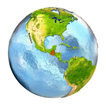 Guatemala highlighted in red on Earth. 3D illustration with highly detailed realistic planet surface isolated on white background. Elements of this image furnished by NASA.