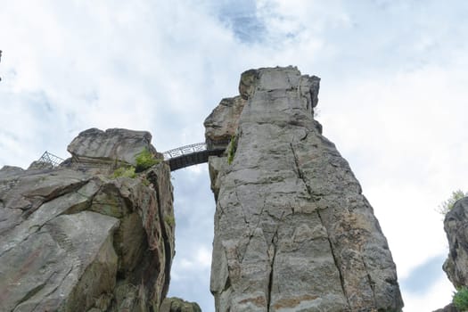 The Externsteine,striking sandstone rock formationim in the Teutoburg Forest,Germany,North Rhine Westphalia.