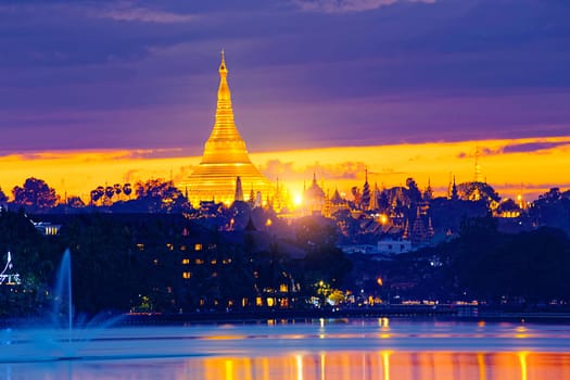 Shwedagon Pagoda at night , Myanmar Yangon landmark