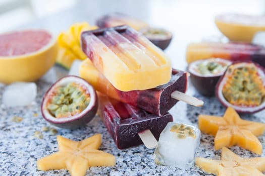 Homemade popsicles with fresh fruits