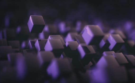 3D illustration. Abstract background with cubes floating without gravity.