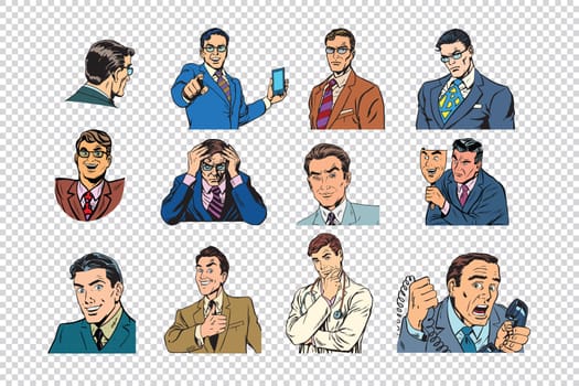 Retro businessmen pop art collection. vector illustration. Portraits of business people. Isolate on a neutral background