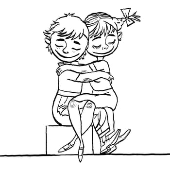 Lovers boy and girl, Valentine day holiday. Vector cartoon illustration of retro style.