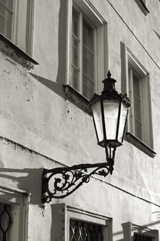 Street lamp in an alley in the Old Town of Prague