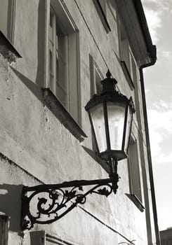 Street lamp in an alley in the Old Town of Prague