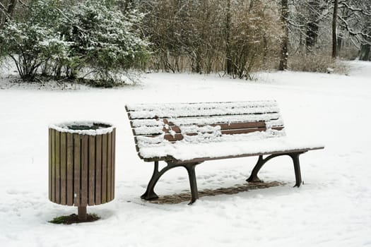 Bench in a park in Magdeburg in winter