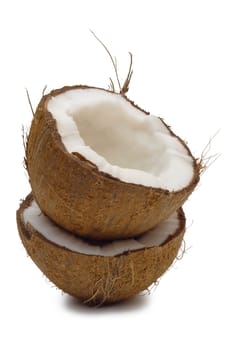 broken a coconut on a white background