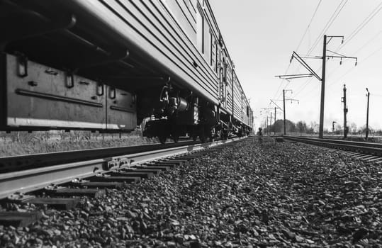 Slowly moving train with many cars