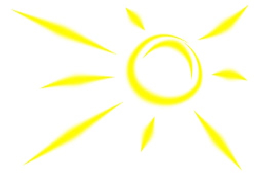 The bright yellow sun with long beams.