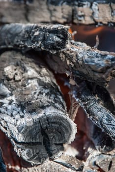 Burning and Glowing charcoal and flame
