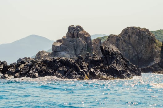 Rocky shore washed by the ocean
