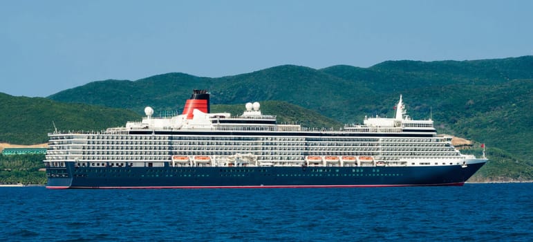 A large cruise ship enters the port