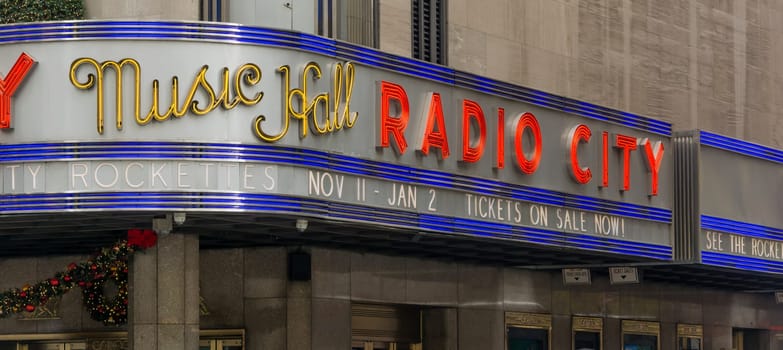 New York, USA, november 2016: Radio City Music Hall is home to the annual Christmas Spectacular starring the Rockettes.