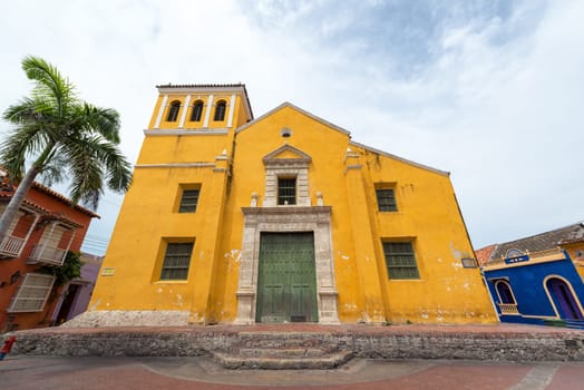 Trinidad church in Trinidad Plaza in the Getsemani neighborhood in the historic colonial city of Cartagena, Colombia